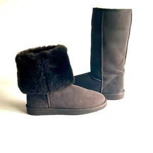 Unbranded Brown Sheepskin Genuine Leather Knee High Winter Boots size W10, M9.